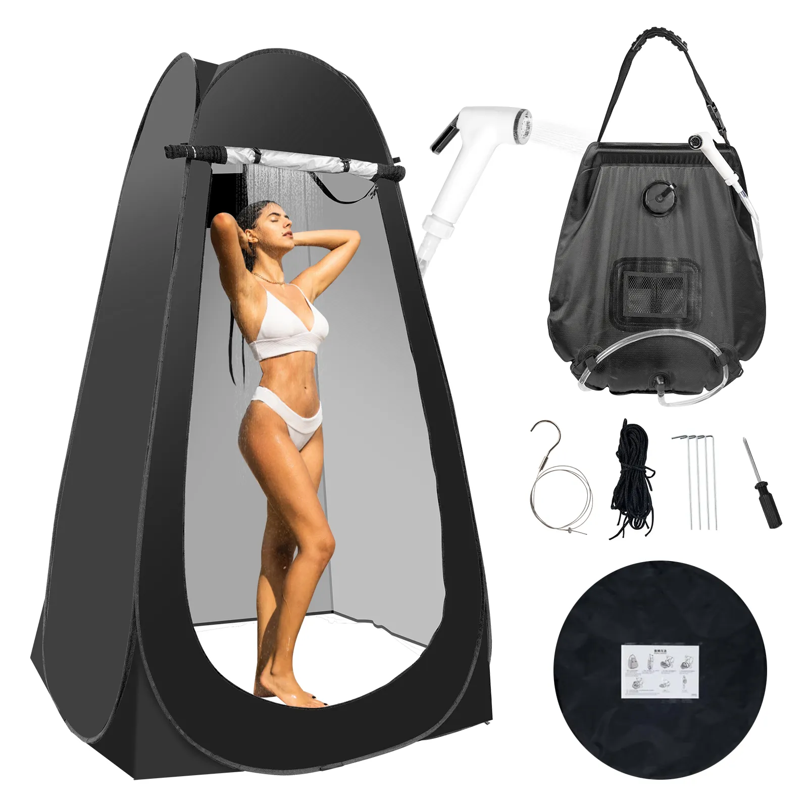 Portable Shower Tent Kit with Five-Gallon Water Bag